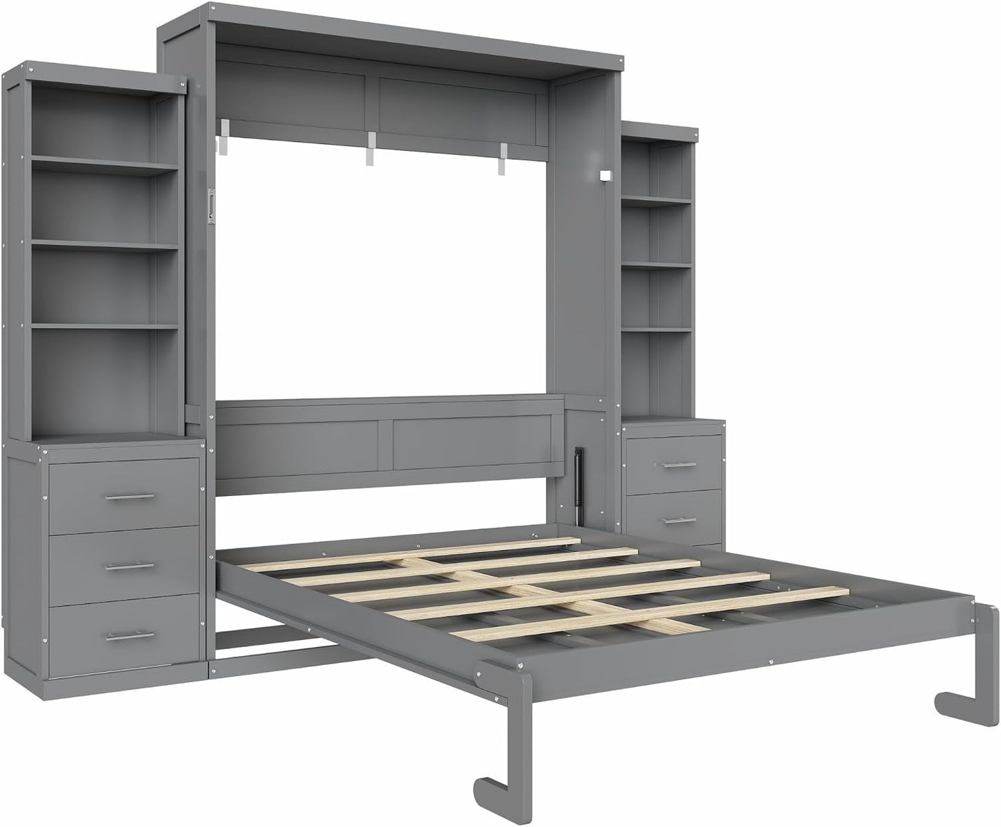 Gray Queen Murphy Wall Bed With Multifunctional Storage-4
