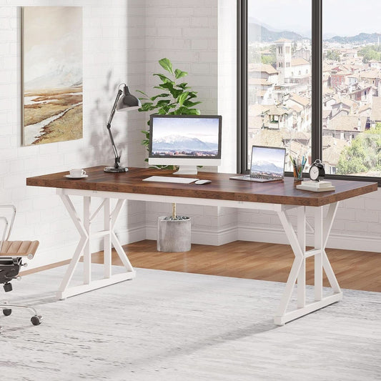 70.8 Inch Executive Desk Brown White Home Office Desk