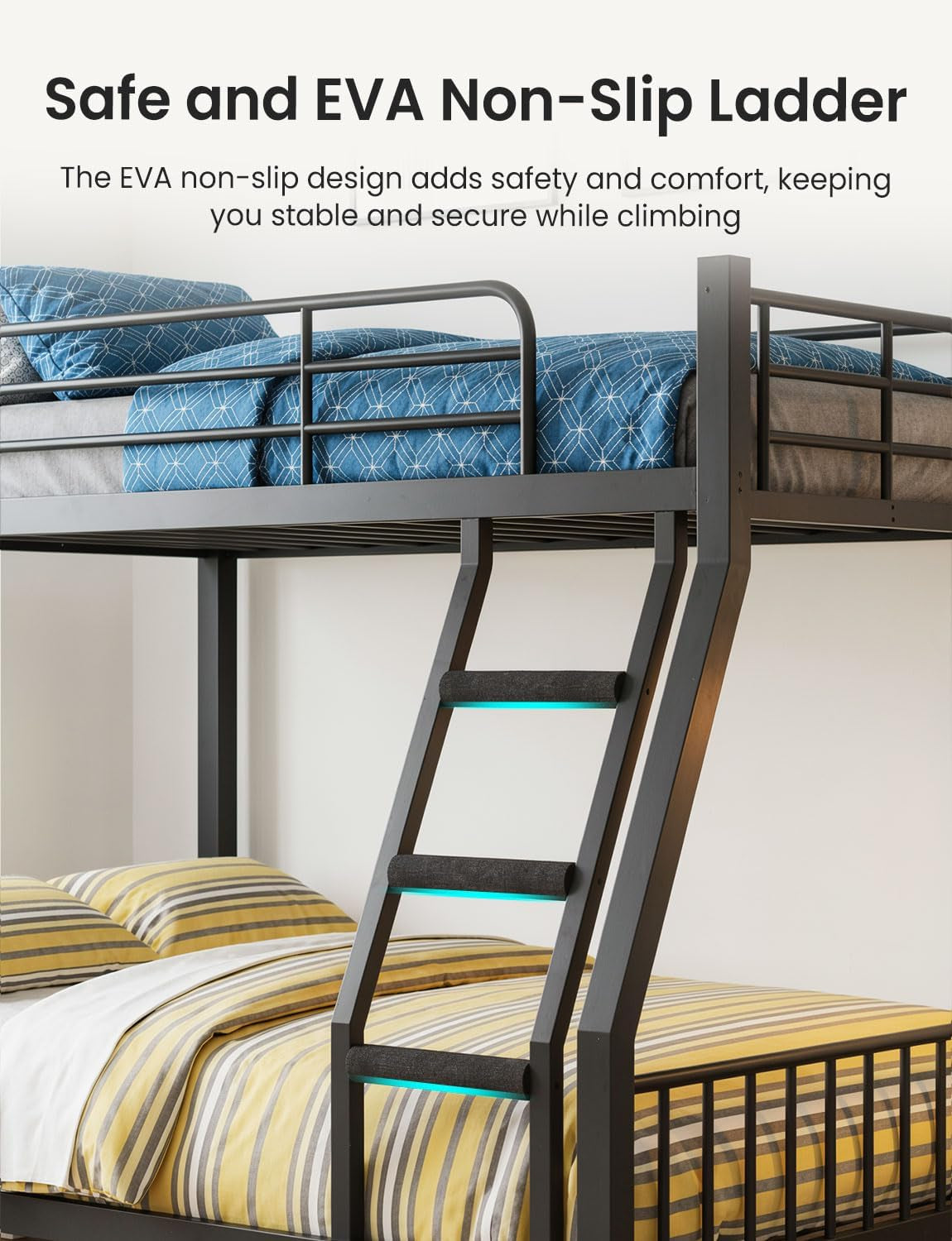 Twin XL Queen Bunk Bed Black Industrial Grade Steel Frame