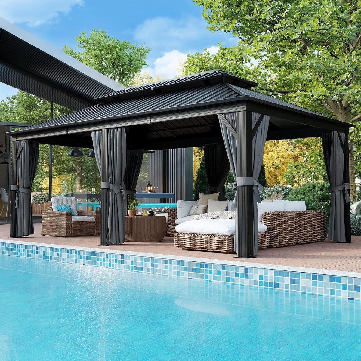 12x20 Hardtop Galvanized Steel Gazebo With Curtains