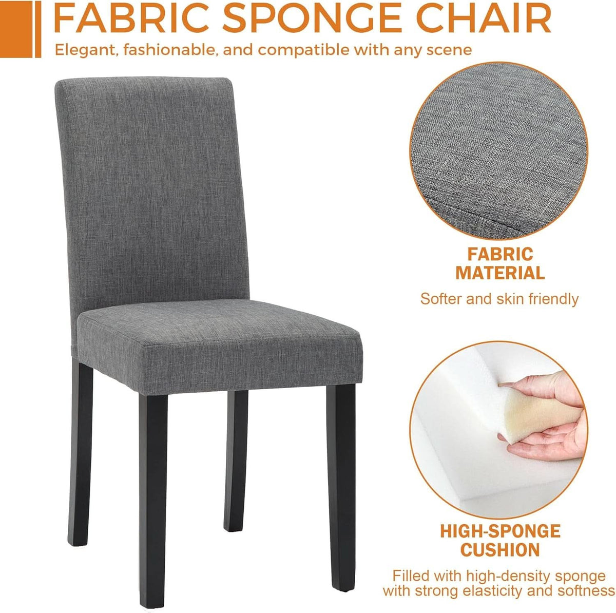 Gray Modern Fabric Upholstered Dining Chairs Set Of 4