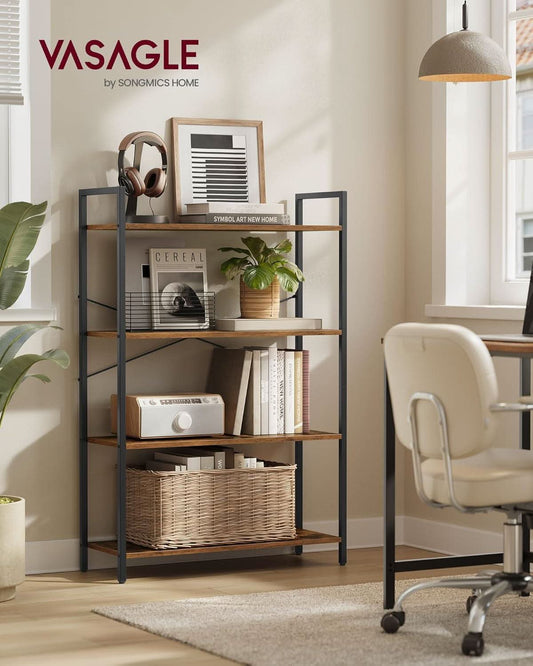 Honey Brown Black Bookcase Featuring Industrial Frame