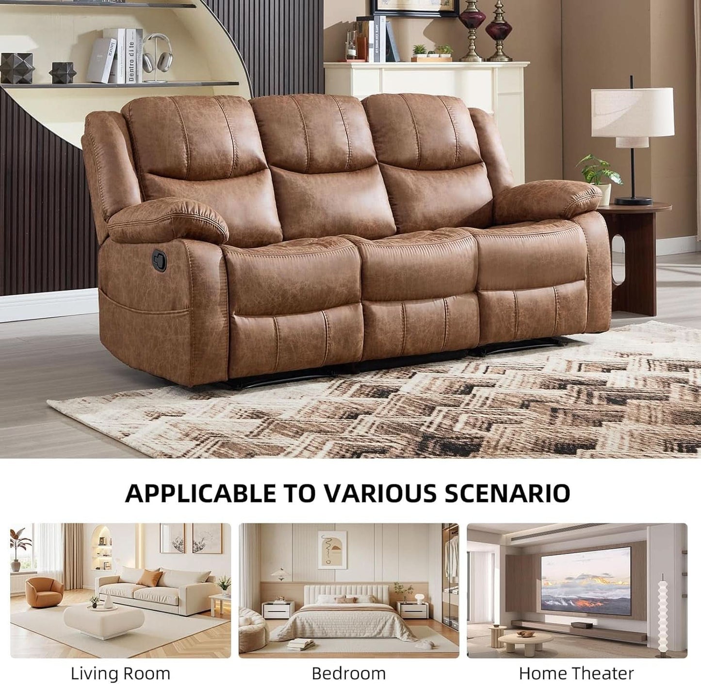 Brown Extra Wide Reclining Sofa Set Living Room Collection