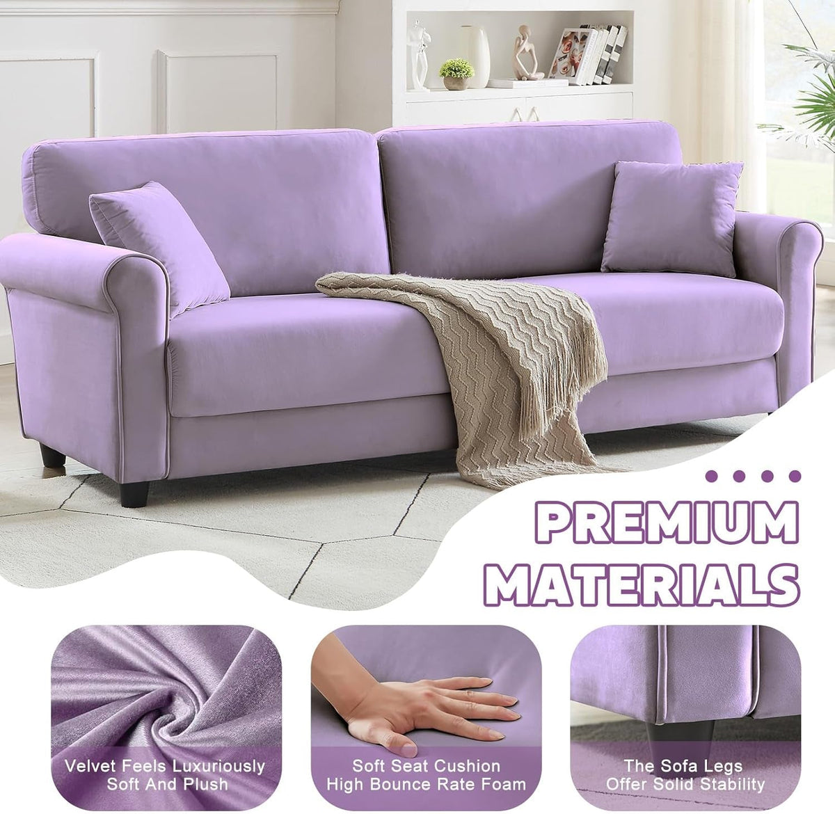 Deluxe Velvet 83 Inches Luxury Loveseat Purple Shade-4