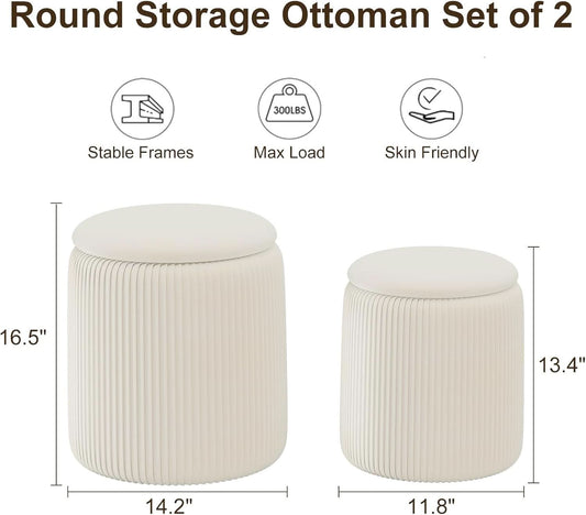 White Velvet Upholstered Storage Ottoman Vanity Set