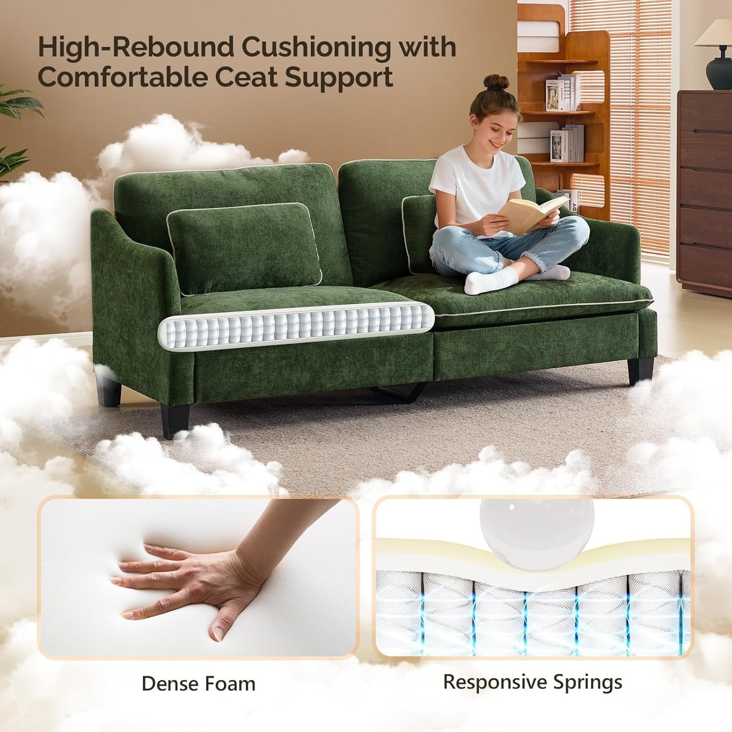 84 Inch Extra Deep Luxuriously Textured Linen Velvet Sofa-4