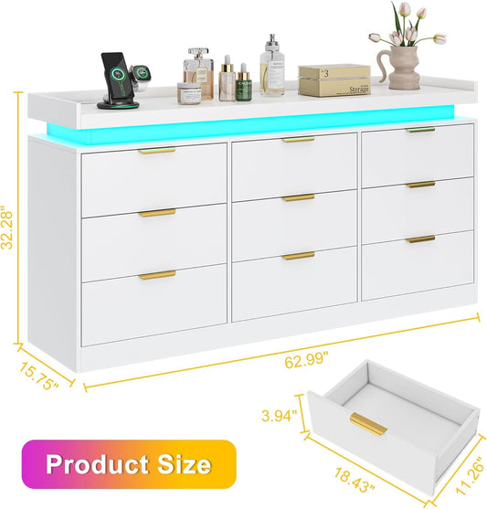 White Dresser With Integrated LED Lighting Charging-1