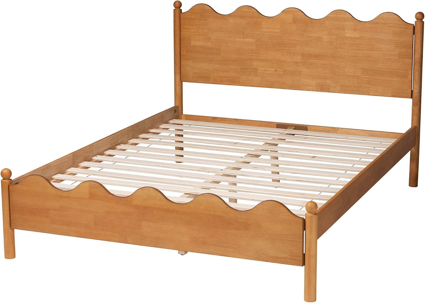 Queen Platform Bed Oak Brown Contemporary Scalloped