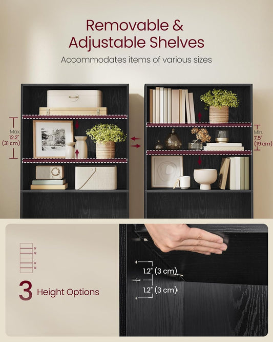 Ebony Black Freestanding Six Tier Bookcase Shelving