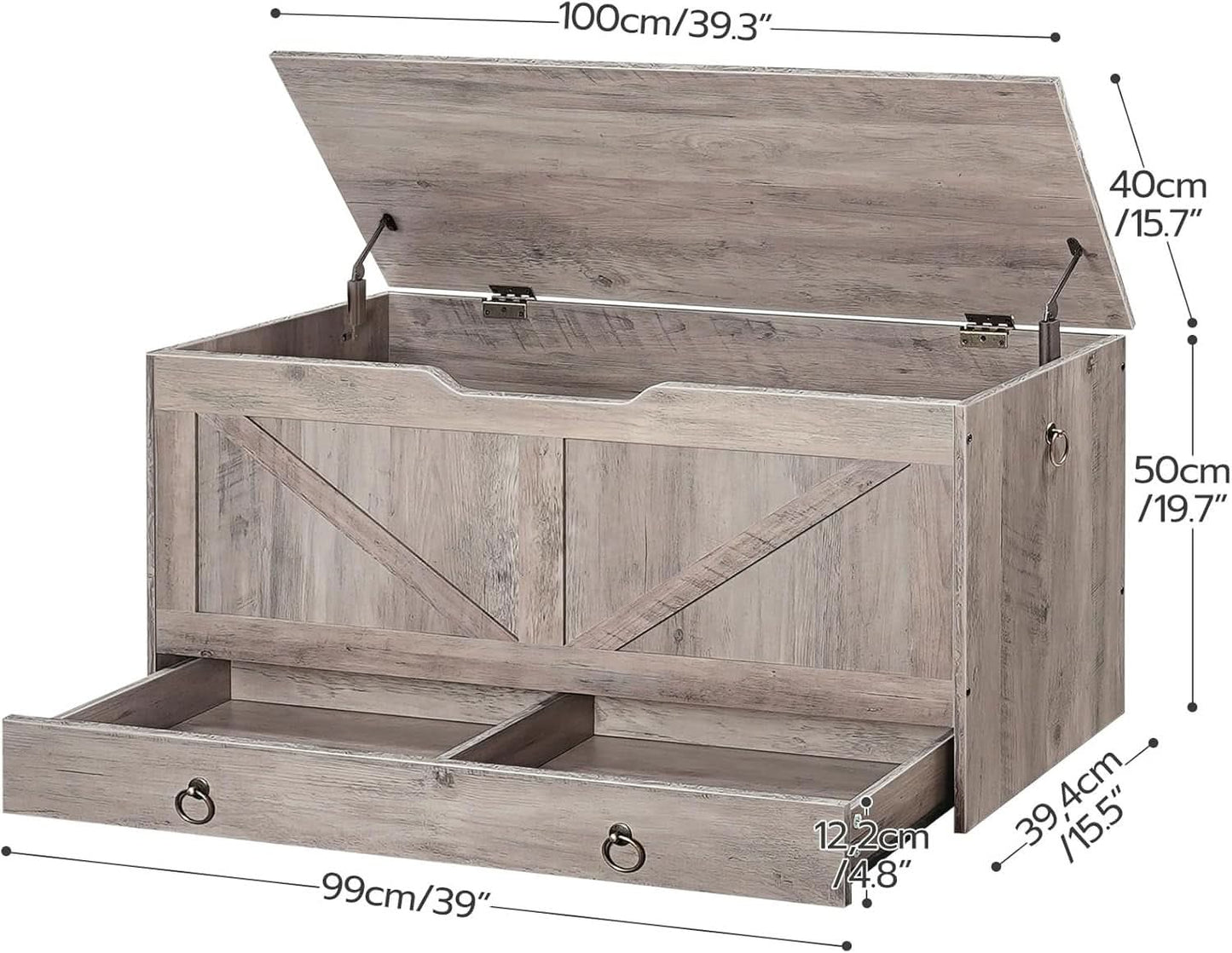 Greige Premium Quality Solid Wood Storage Bench Toy Chest