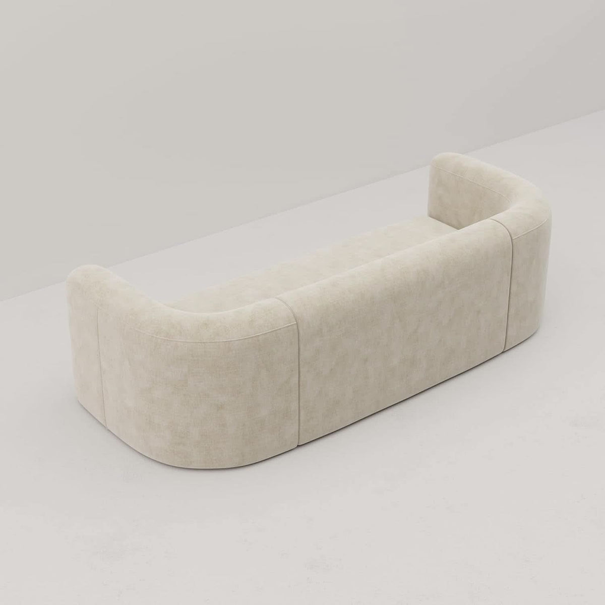 Cream Velvet 3 Seater Modern Sofa With Curved Backrest