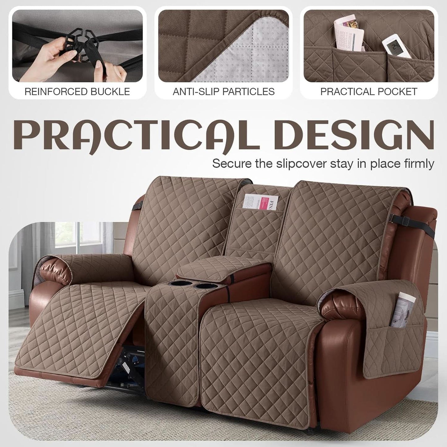 Waterproof Recliner Loveseat Cover With Console Straps