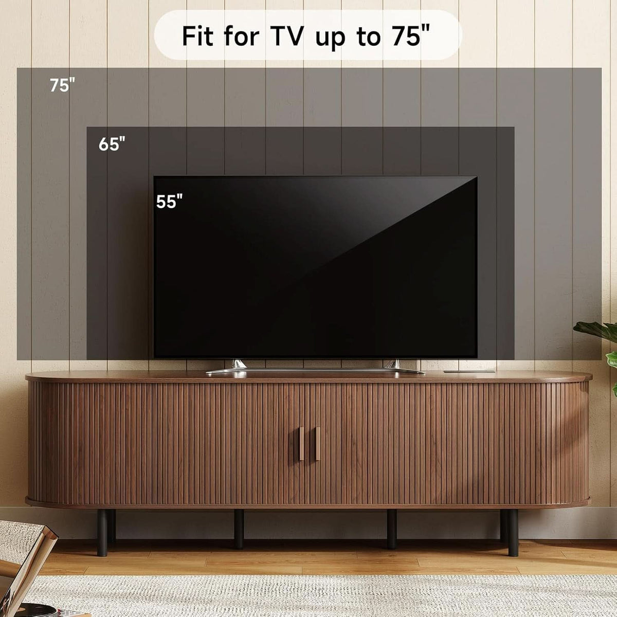 Walnut Seventy Inches TV Stand Sliding Doors Entertainment Center