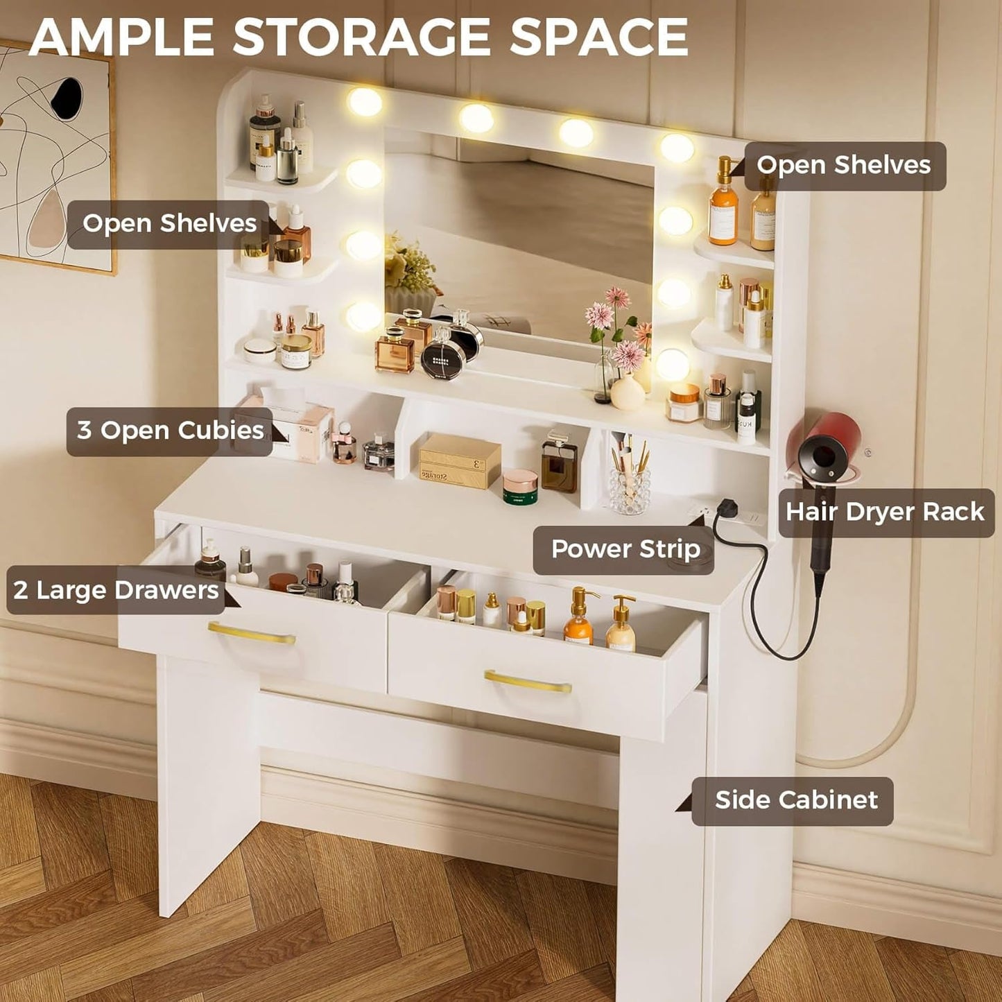 White Vanity Dressing Table With Illuminated Mirror