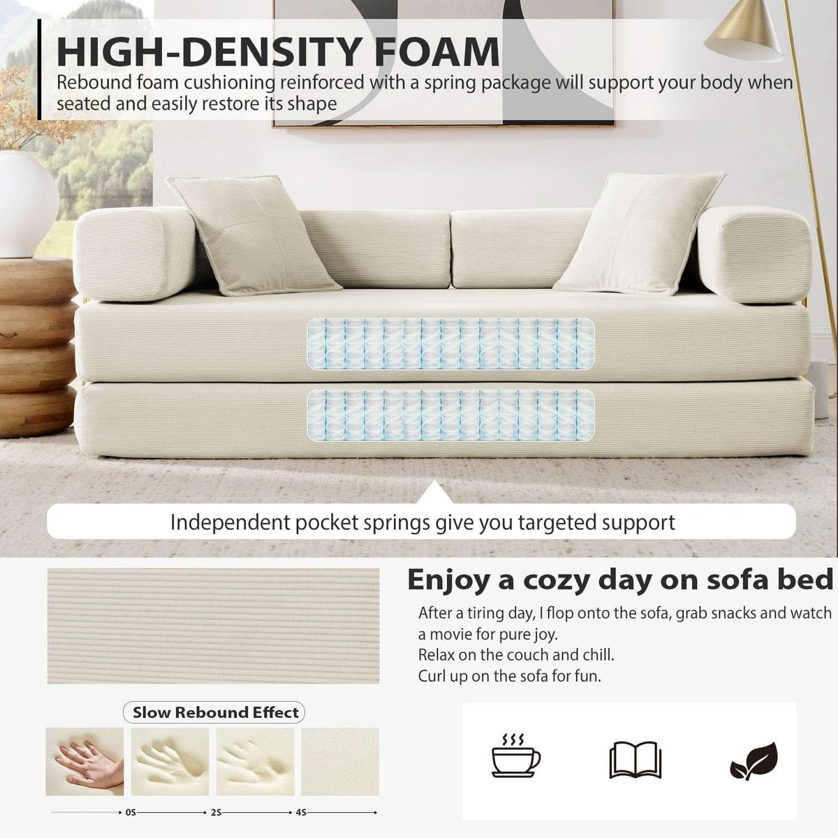 78Inch Convertible Sleeper Sofa Bed Beige Upholstery