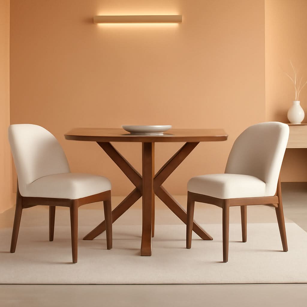 Beige Upholstered Dining Chairs Set With Rubberwood