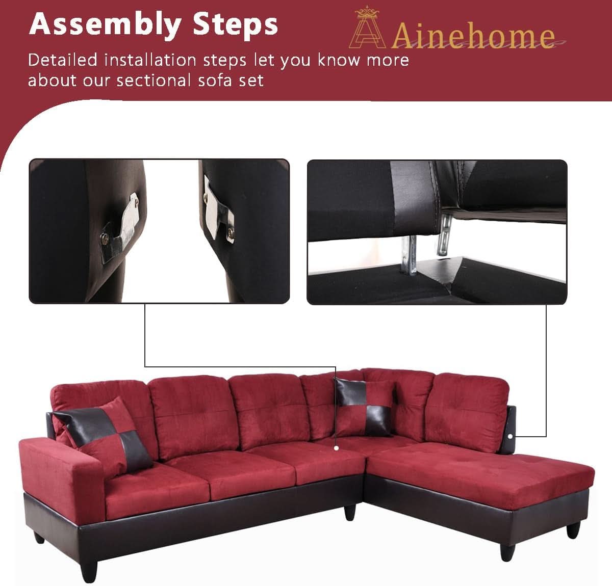 2 Piece Sectional Sofa Set L Shape Microfiber With Chaise Red Right Hand Facing Living Room-4