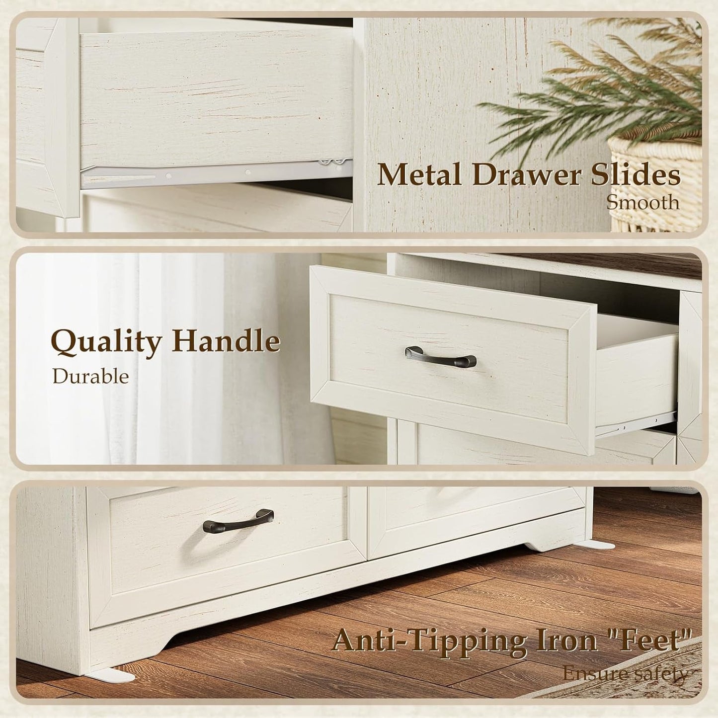 Farmhouse Six Drawer Dresser Walnut Engineered Wood
