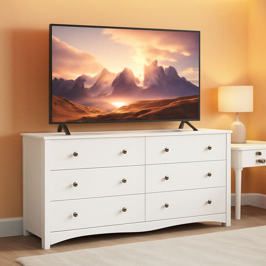 6 Drawer Dresser and TV Stand in White for 65 Inch TV