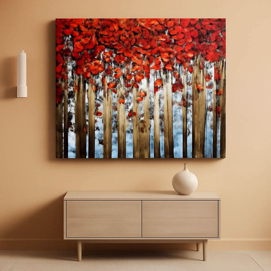Red Birch Trees Wall Art 24x48 Inches Hand Painted Oil On Canvas