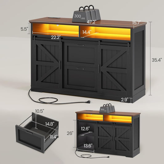 47.2 Black File Cabinet With Organization Solutions