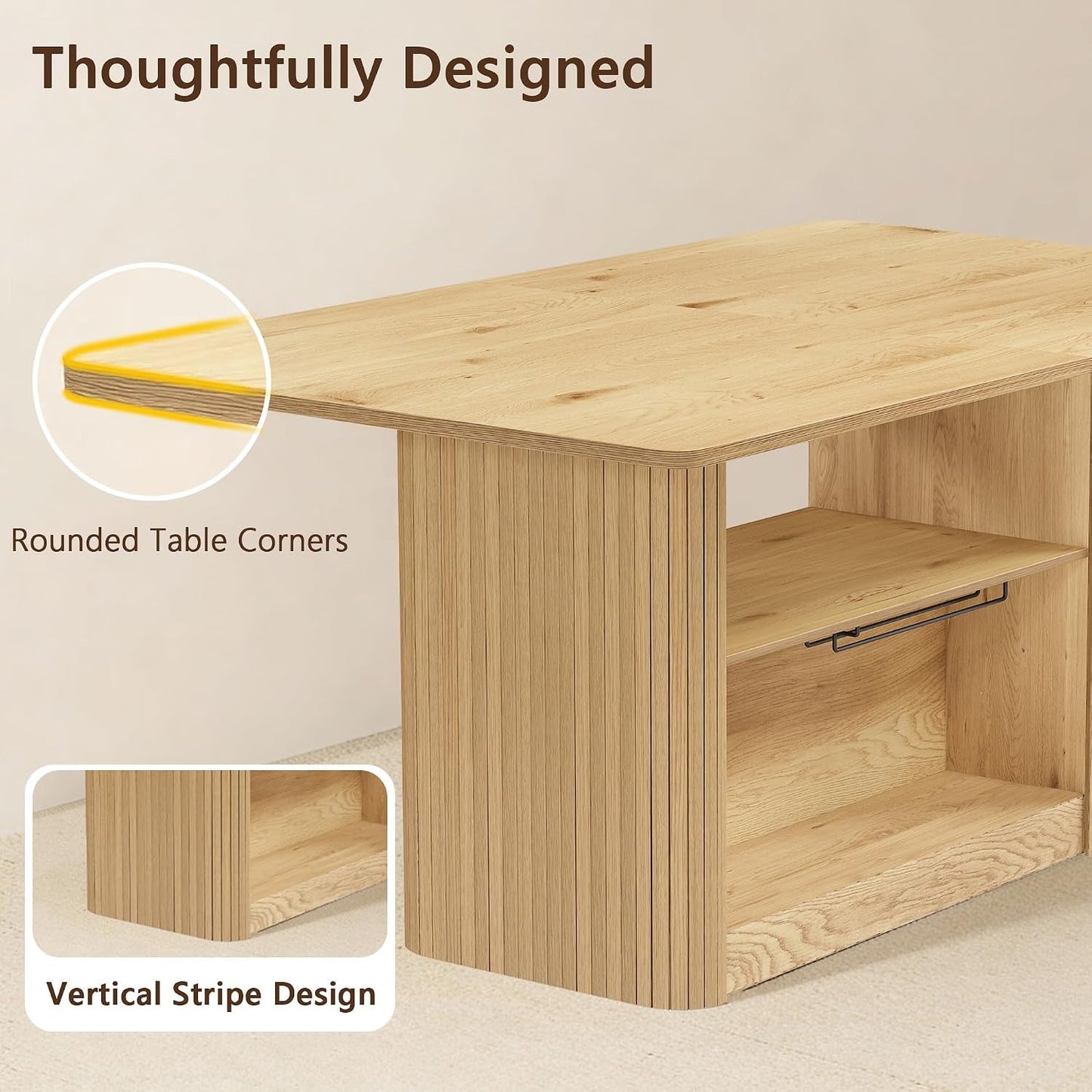 63 Inch Farmhouse Dining Table Storage Compartments