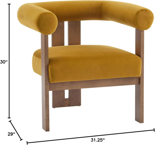 Luxurious Mustard Velvet Barrel Chair Solid Walnut