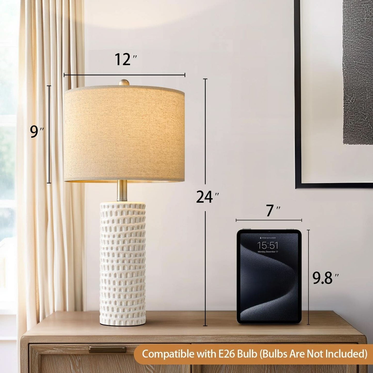 24 Inch Ceramic Table Lamp Set White
