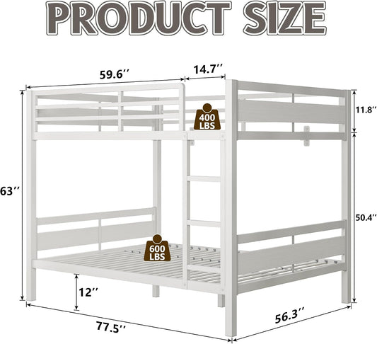 White Heavy Duty Metal Bunk Bed Full Over Full Ladder