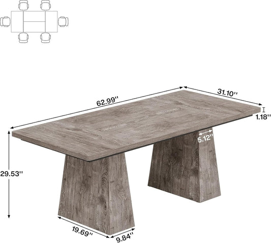 Grey Double Pedestal Rectangular Dining Table Wooden