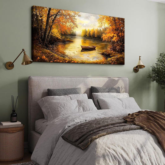 Gold Autumn Landscape Canvas Decor Wall Art 29x57 Inches