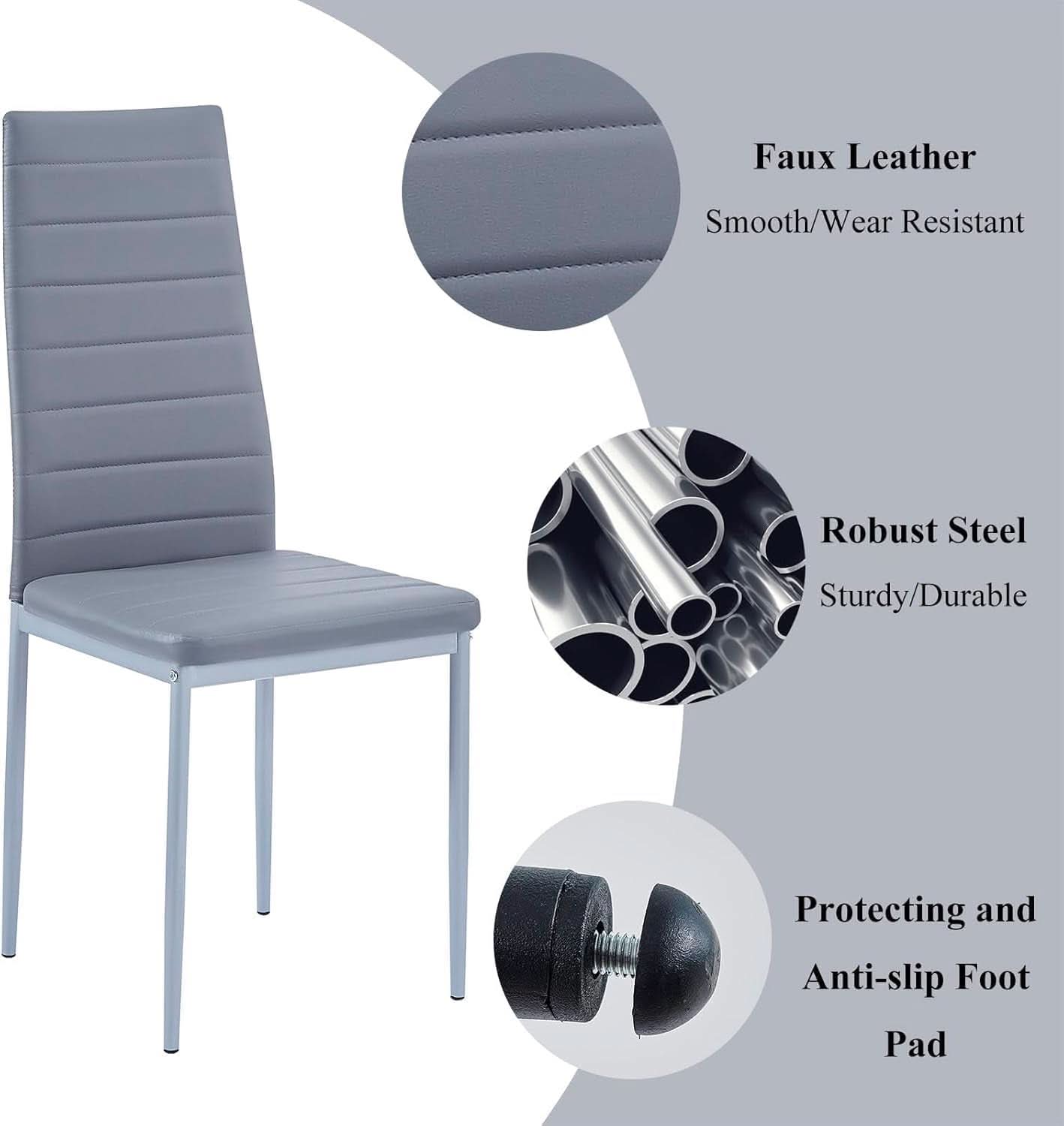 Gray Faux Leather Dining Chairs With Durable Metal Frame