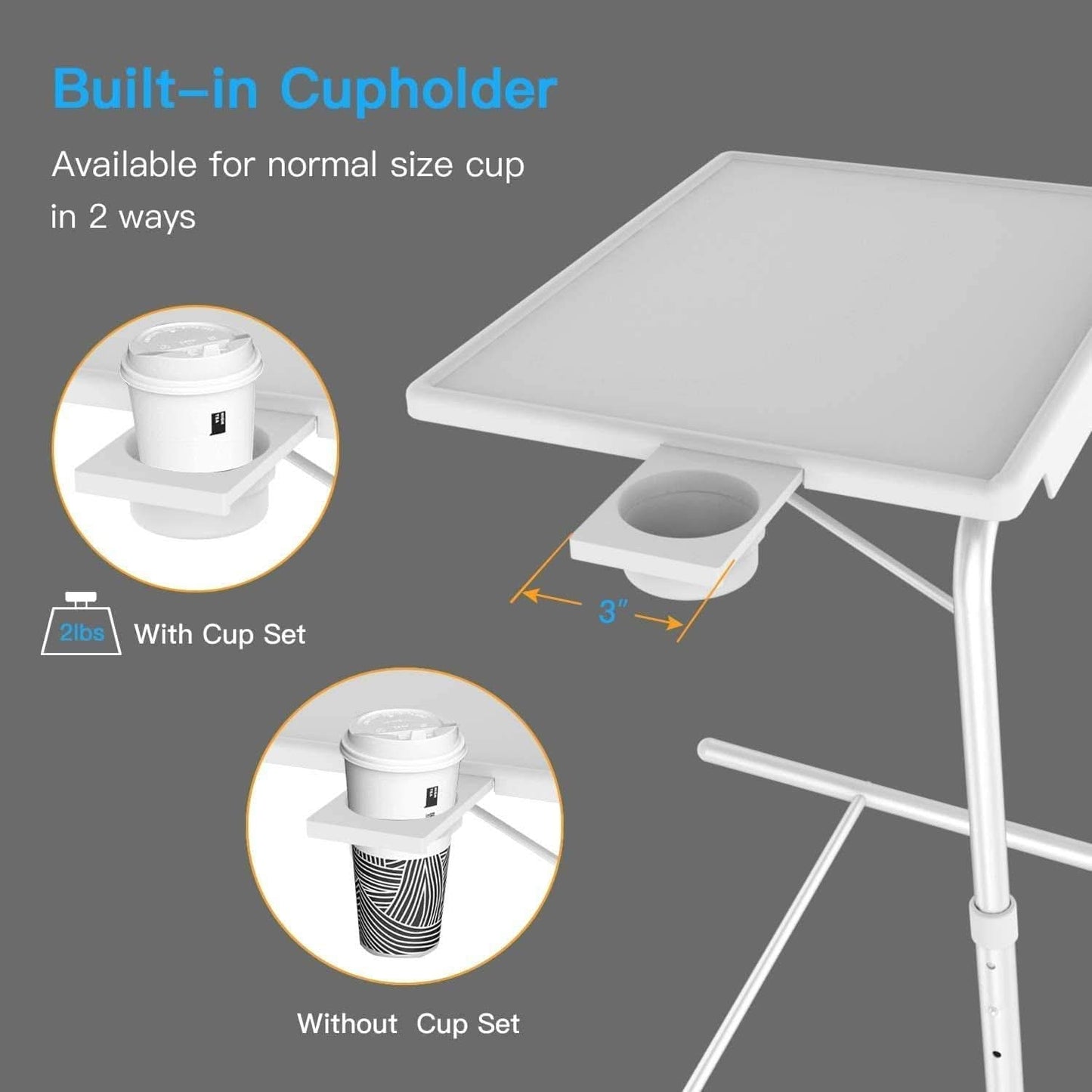White Adjustable TV Tray Table With Height And Tilt