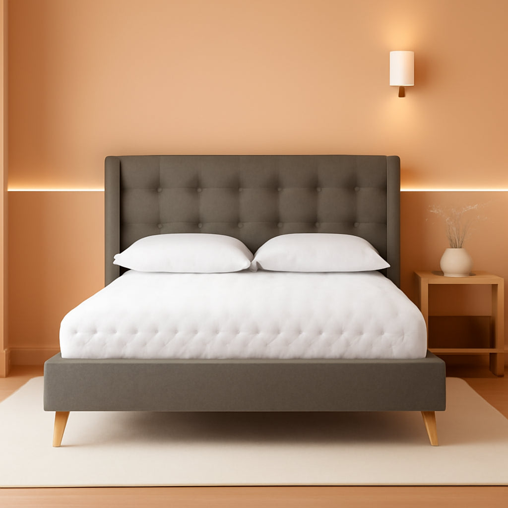 King Size Wingback Graphite Grey Upholstered Platform Bed