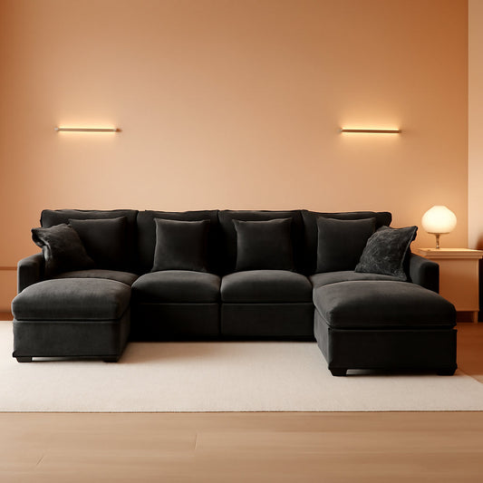 106-Inch Modular Cloud Sofa Black Sectional Modern
