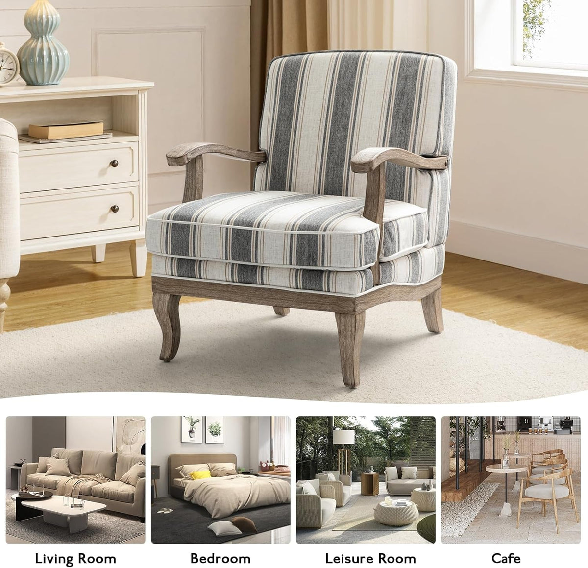 Patterned Upholstered Accent Chair With Wooden Base