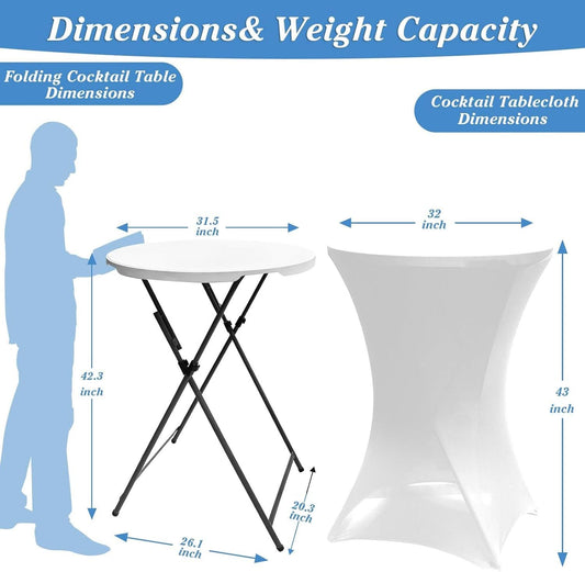 White Thirty Two Inch Folding Cocktail Table High Top