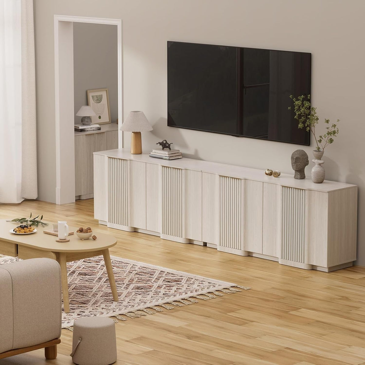 White Fluted Sideboard Cabinet With Adjustable Shelves