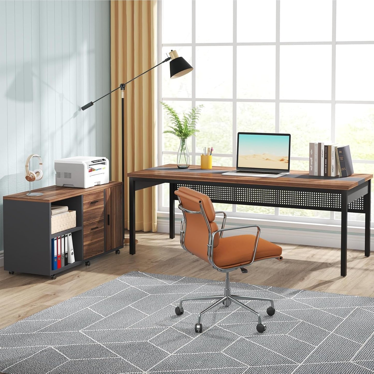 70.8 Inch Brown Black Professional Desk Workstation