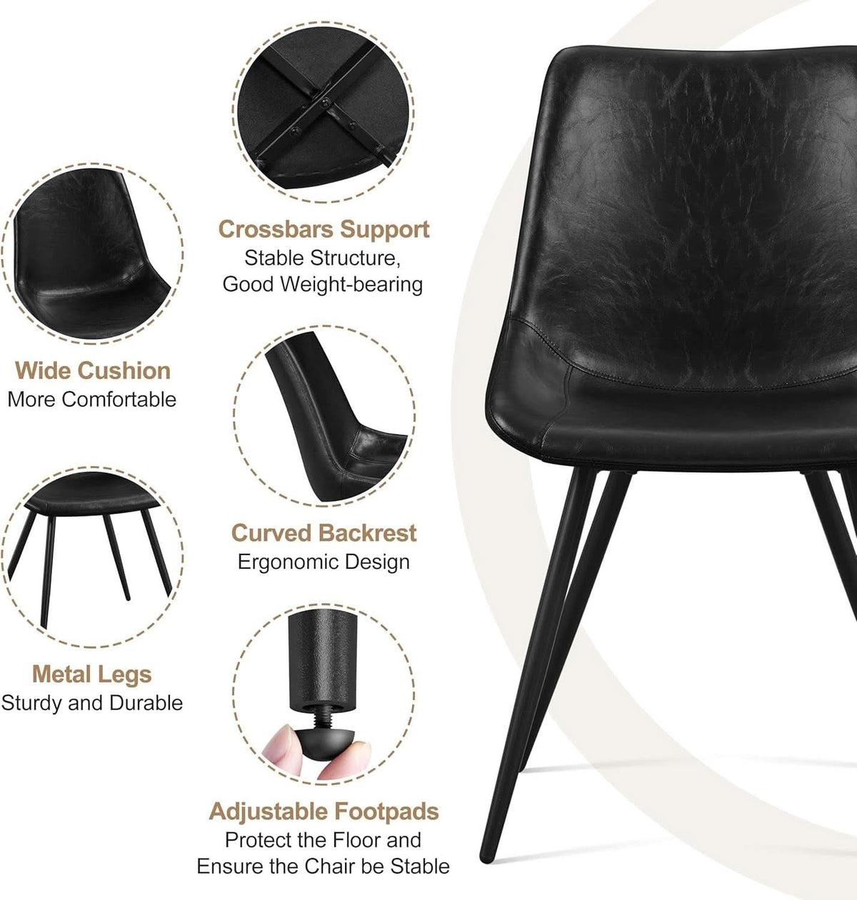 Mid Century Black Faux Leather Dining Chairs Set Of 2