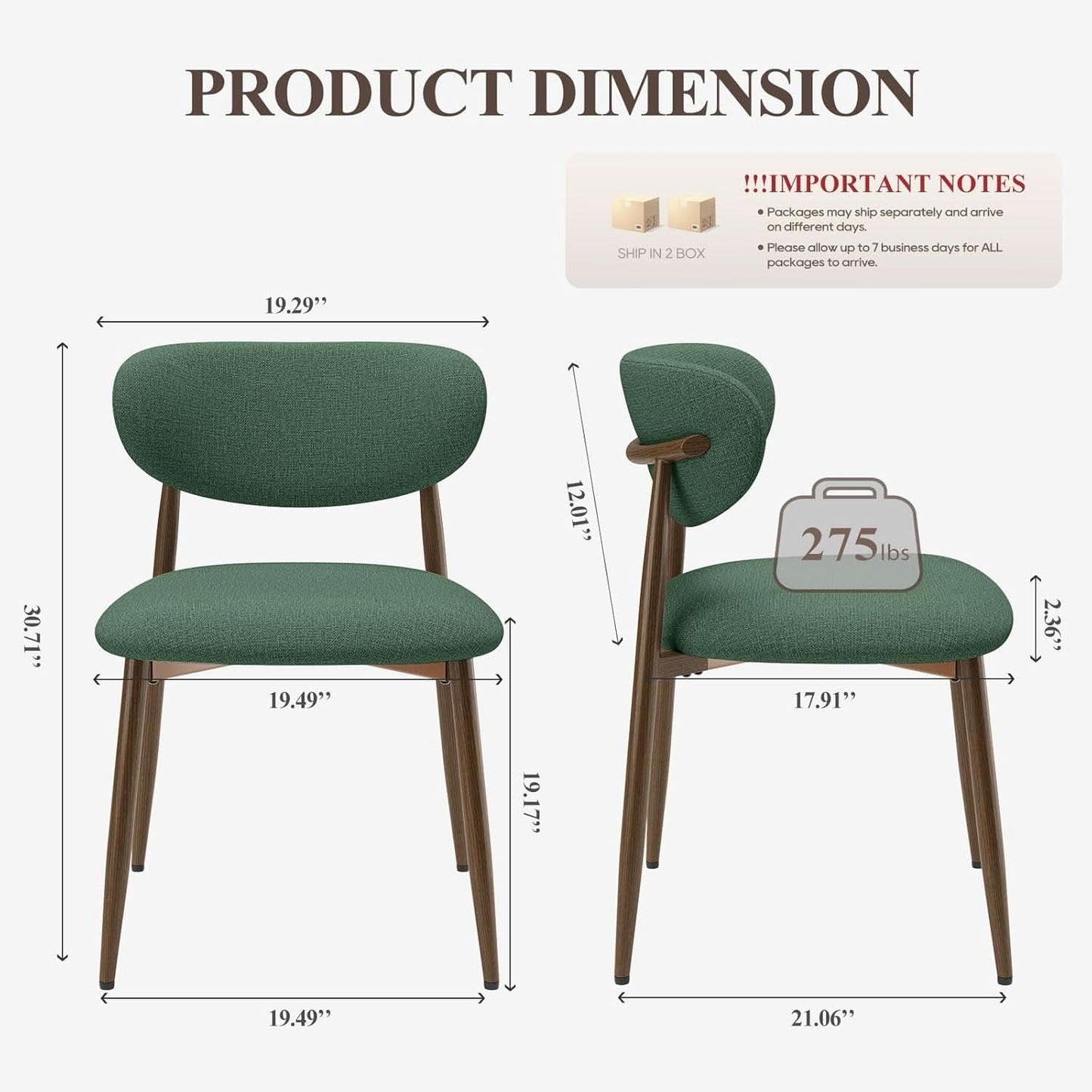 Green Upholstered Dining Chairs With Curved Backrest