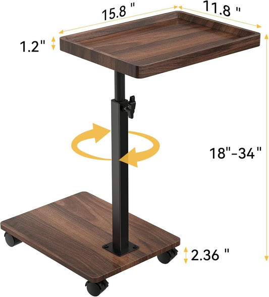 C Shaped End Table Premium Engineered Wood Walnut Finish