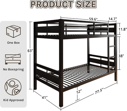 Twin Over Twin Industrial Grade Steel Bunk Bed Black Finish