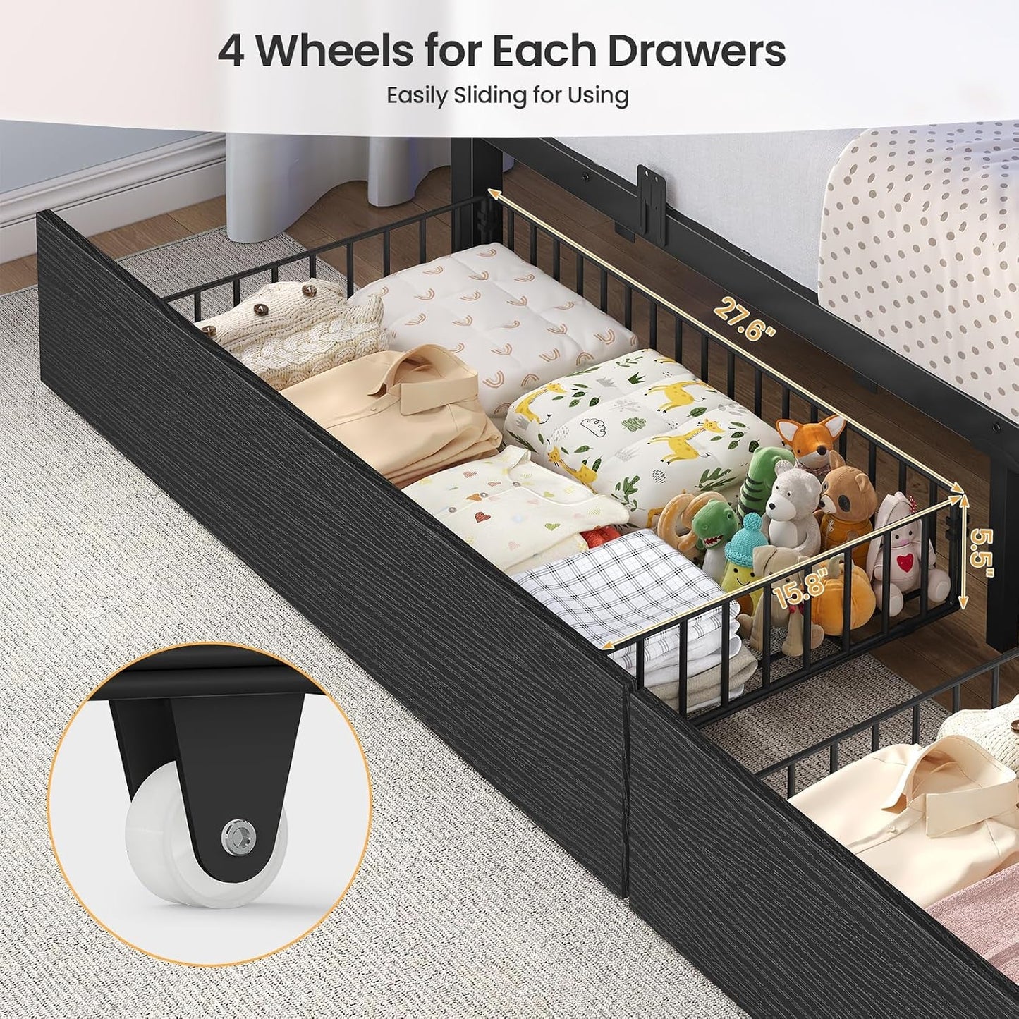 Black Full Over Full Bunk Bed LED Lighting Quality Durable