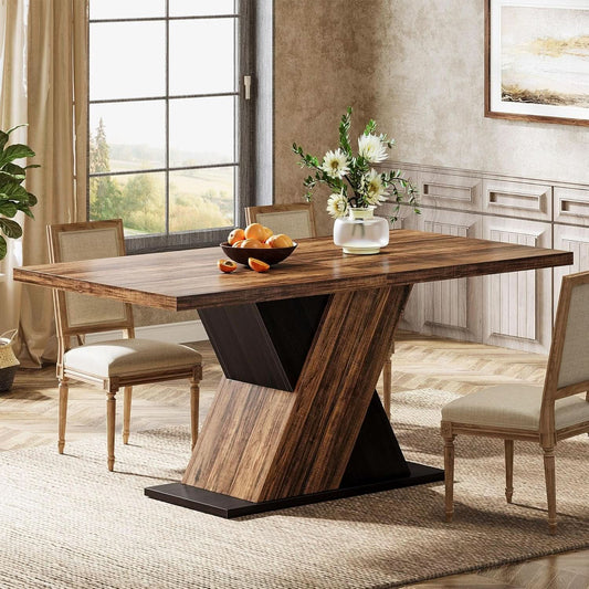55 Inch Rustic Brown Farmhouse Dining Table For Four