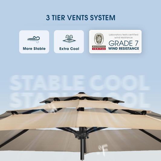 Nine Foot 3Tier Patio Umbrella Beige Fade Weatherproof