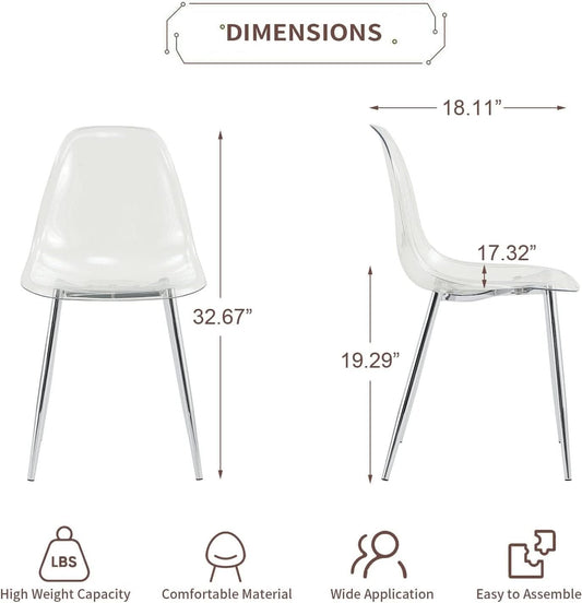 Clear Acrylic Dining Chairs Set Of 4 With Metal Legs