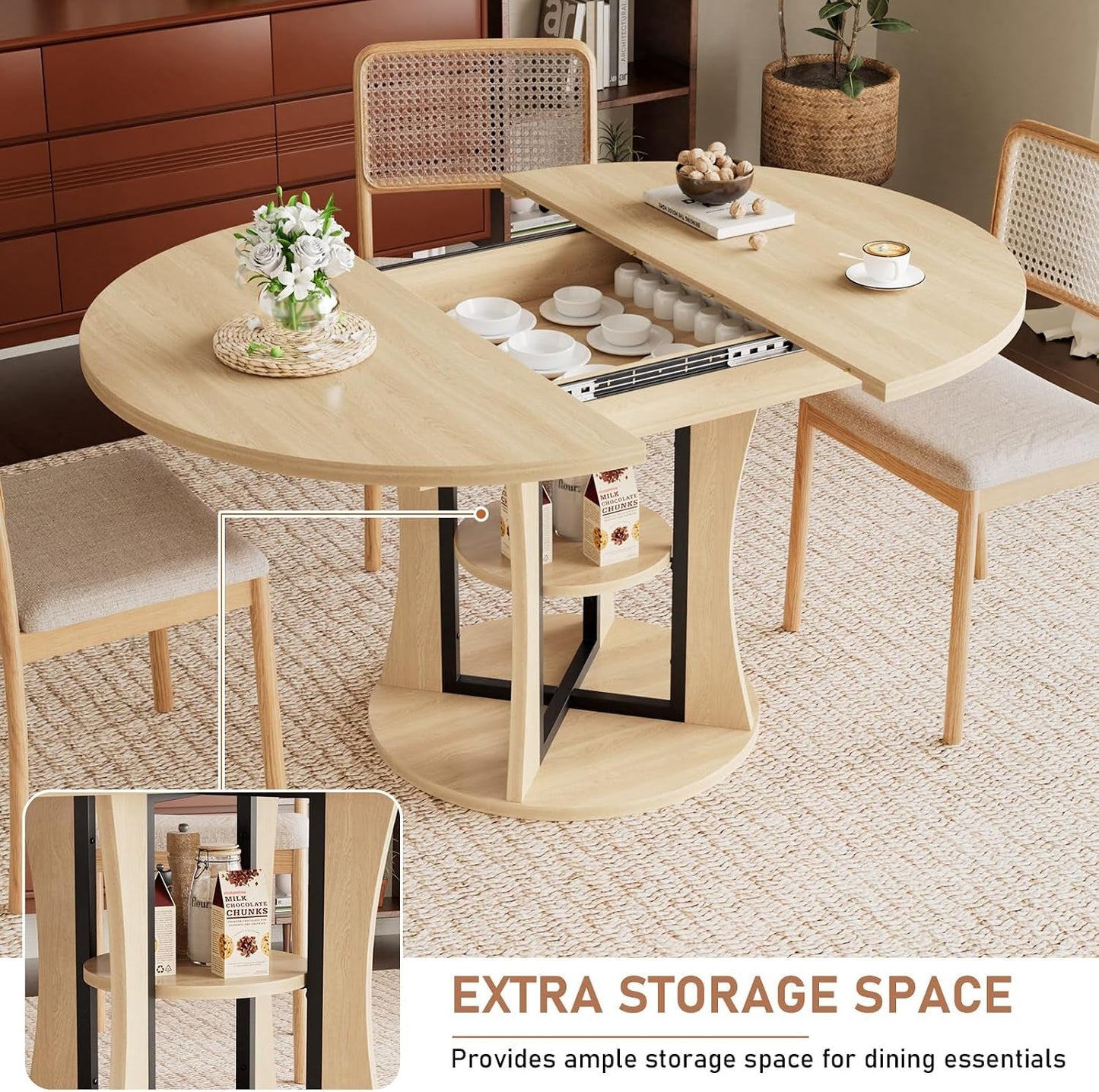 Natural Oak Extendable Round Dining Table Furniture