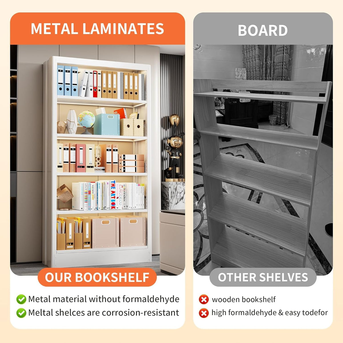 Industrial Five Tier Metal Bookcase Adjustable Shelves