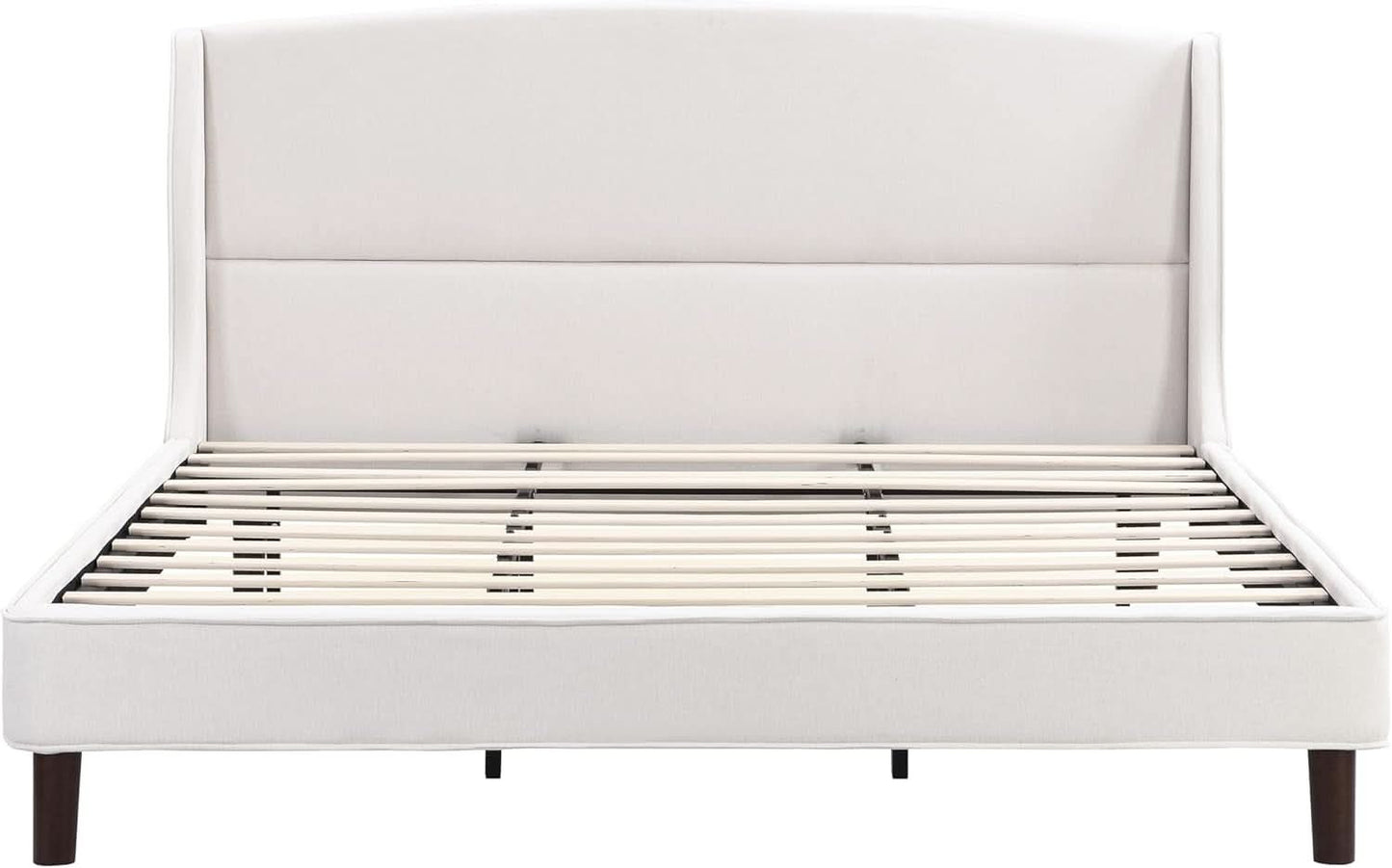 King Size Beige Upholstered Wing back Platform Bedframe